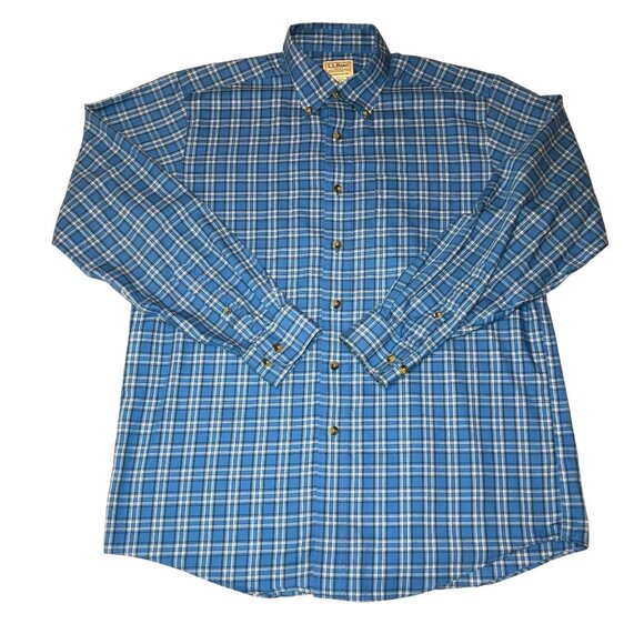 BLUE WHITE PLAID BUTTON SHIRT SZ M REGULAR L.L. BEAN TRADITIONAL FIT COTTON MENS - Picture 1 of 4